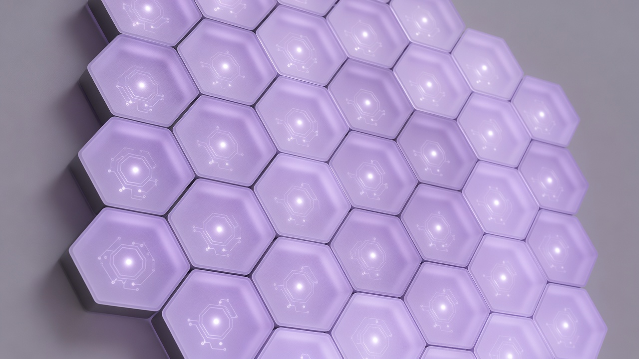 Detailed close up of LumaTile HexaCore cellular lighting fixture with pure ambient glow