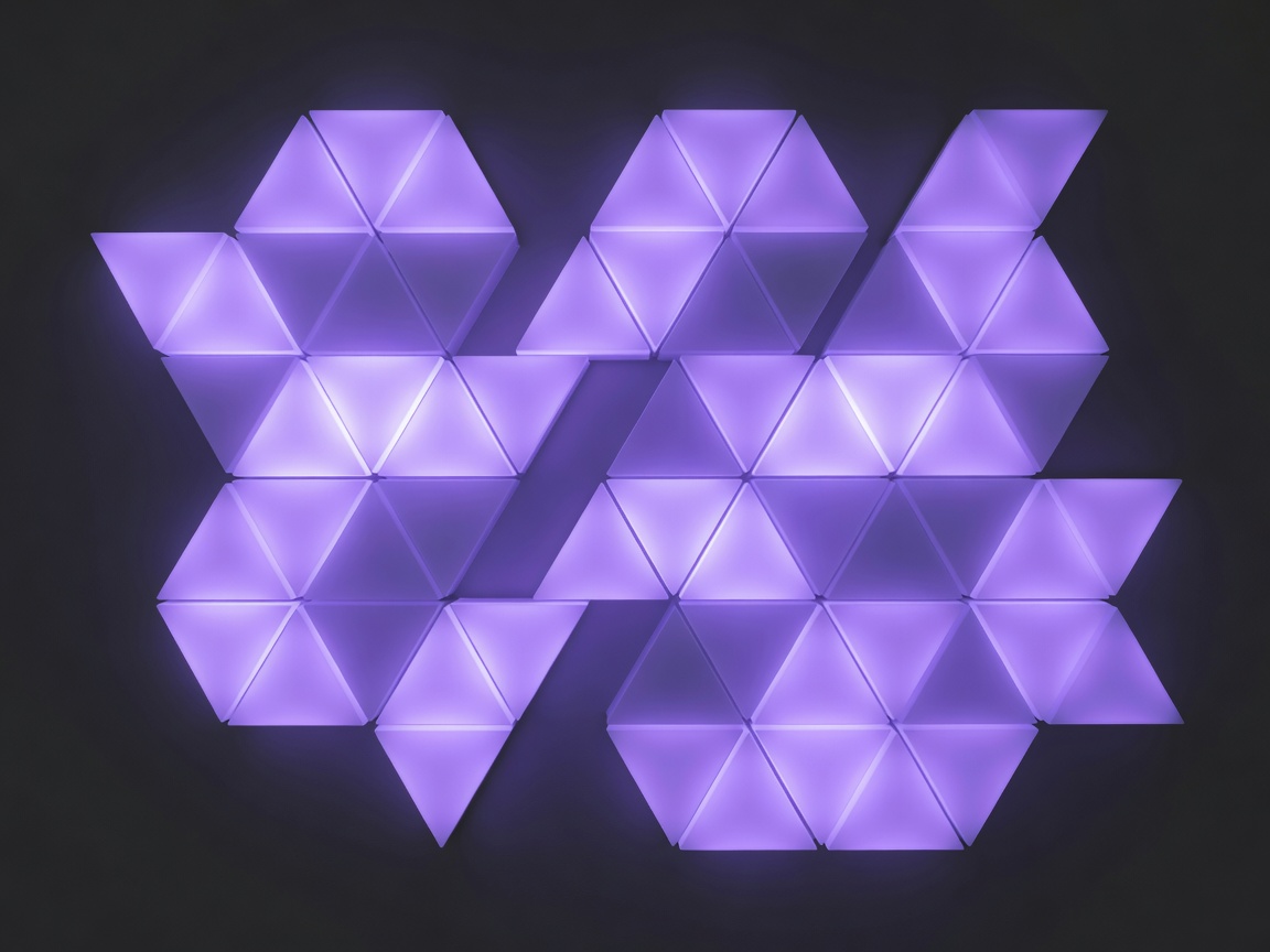 Prism Triangle modular light panel arrangement glowing in electric cyan hue